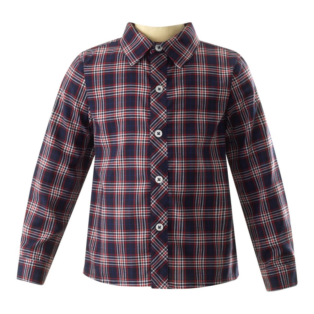 Rachel Riley Navy Check Long Sleeve Button‎ Down Shirt Boys 10Y
